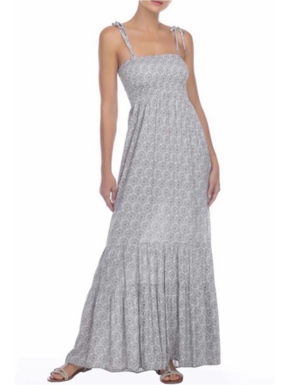 Boho Me Medallion Smocked Top Tiered Maxi Dress // Gray // XS // NEW